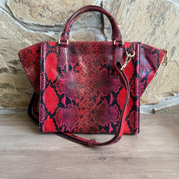 Brahmin Red Caroline Snake Print Small Satchel Melbourne Collection - Picture 3 of 13